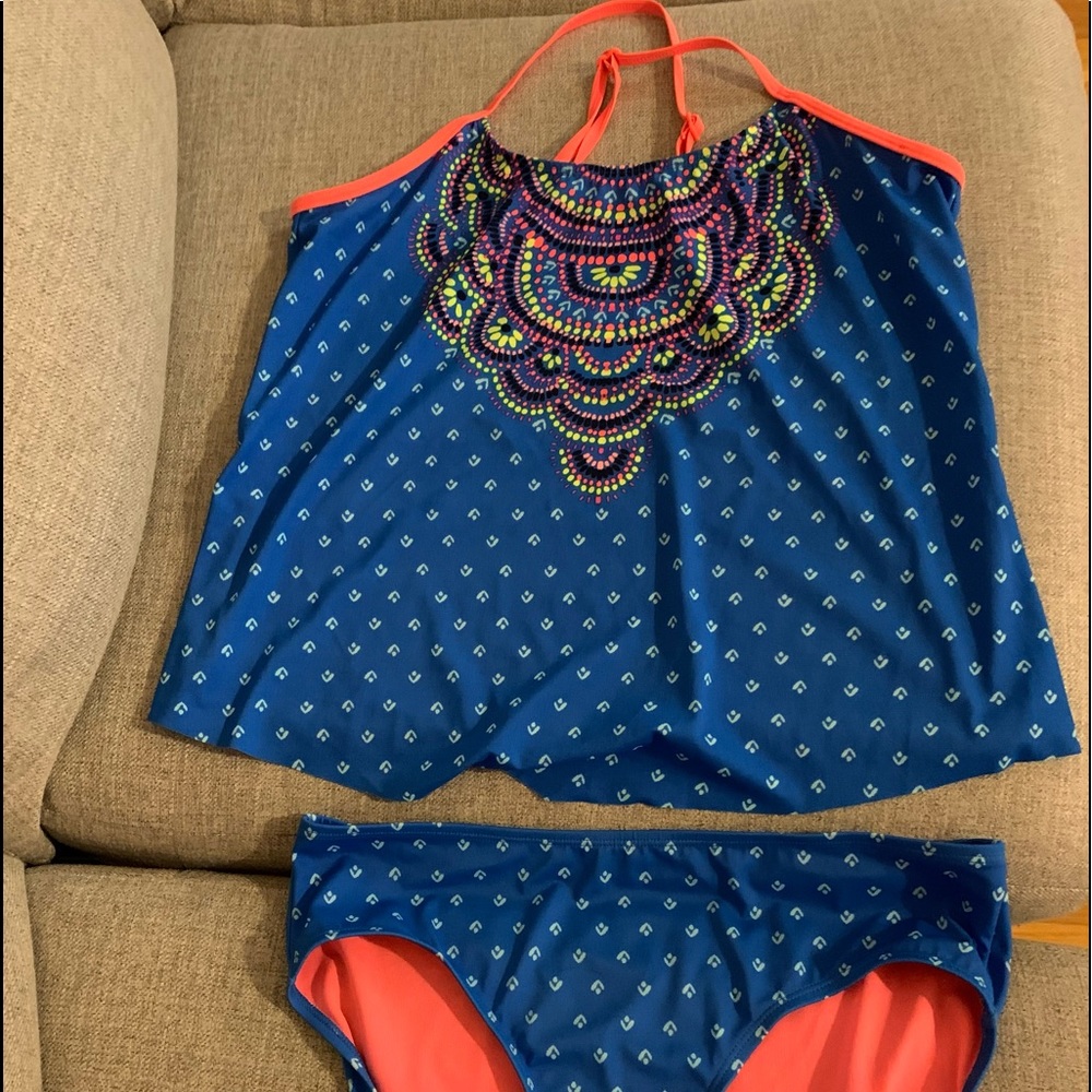 Girls Justice size 20 Plus Tankini Blue & Orange